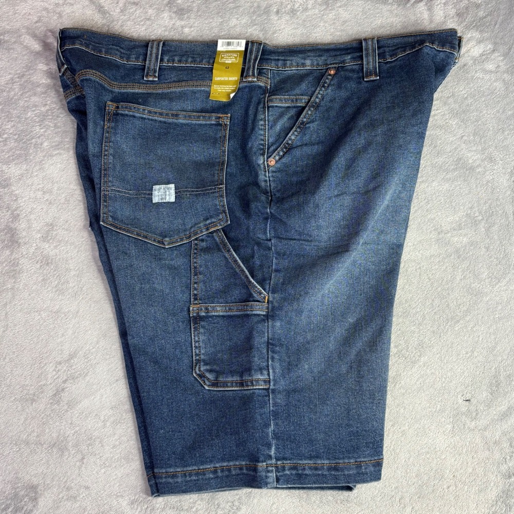 Signature Levi Strauss Men 42 Blue Carpenter Shorts Premium Flex Denim Utility - Picture 6 of 8